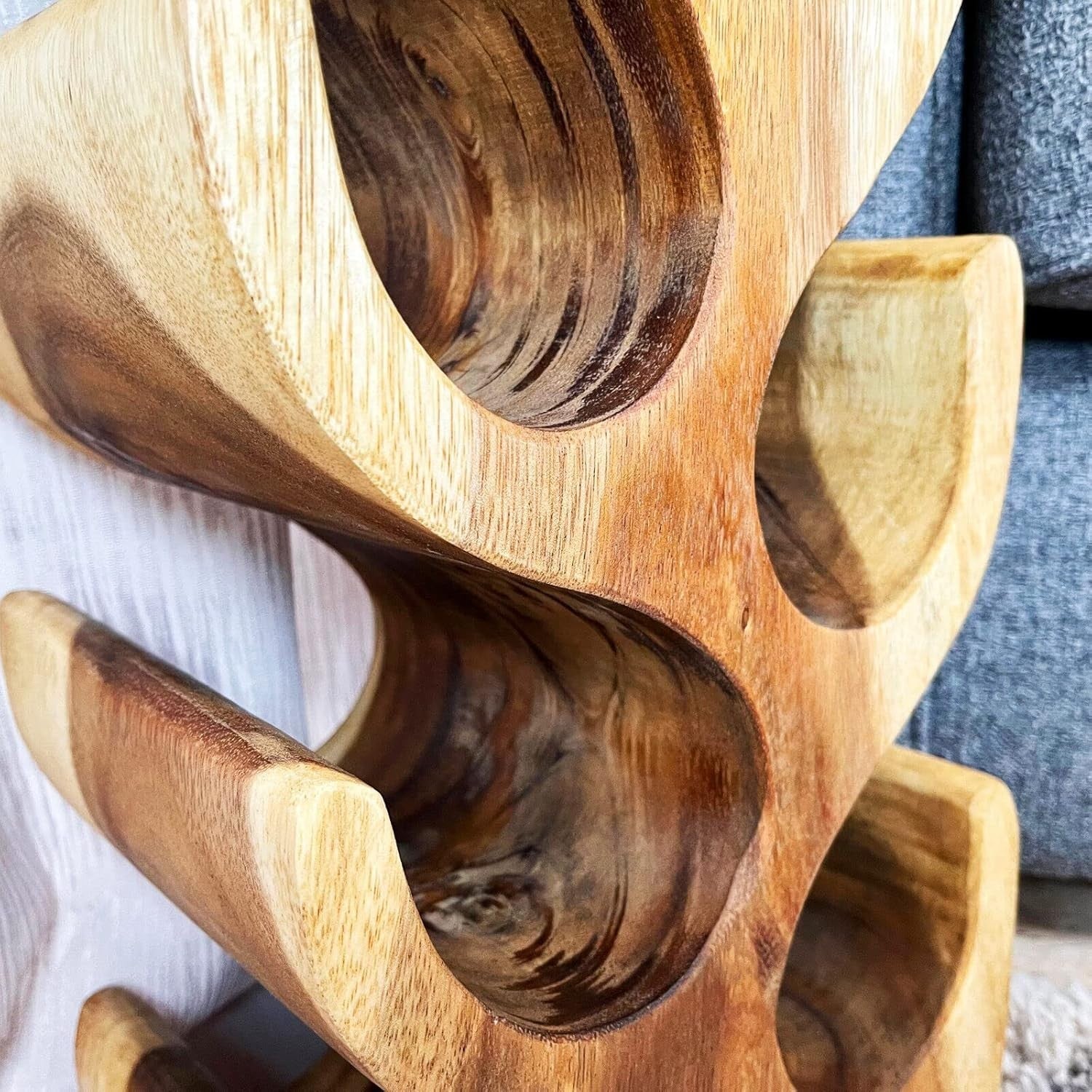 Rustic Teak Wood Wine Rack Tree Design Holds 8 Bottles Floor Standing 106cm