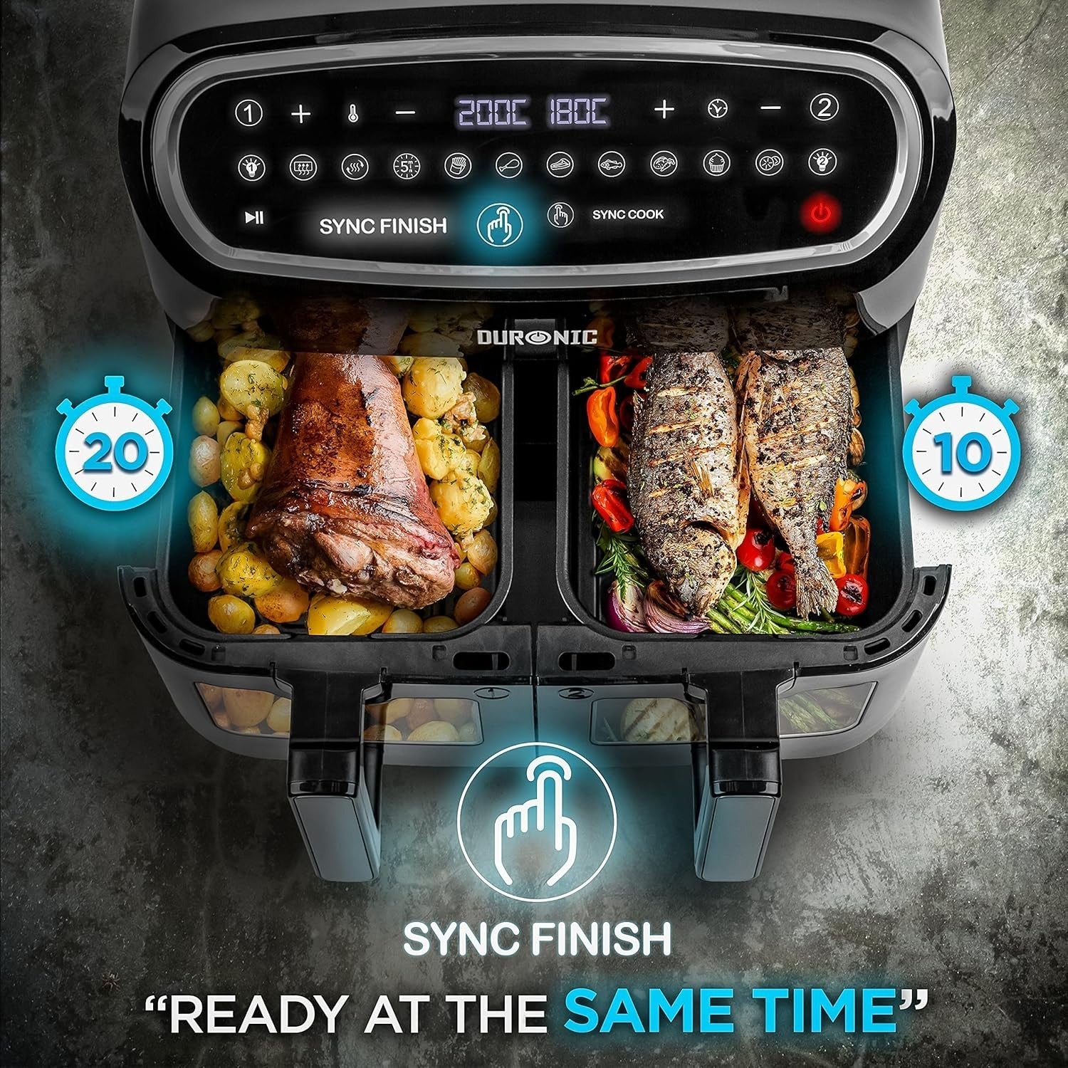 10L Dual Basket Air Fryer | 2400W, Sync Cook/Finish, Visual Windows, 10 Presets