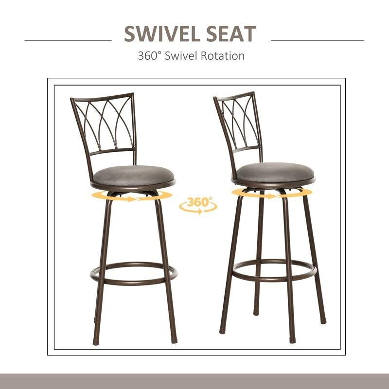 2x Swivel Bar Stools Bronze Suede Seat Kitchen Breakfast Chairs w/ Back