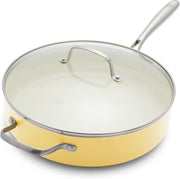 30cm Yellow Ceramic Saute Pan Non Stick 4.8L With Lid Induction PFAS Free