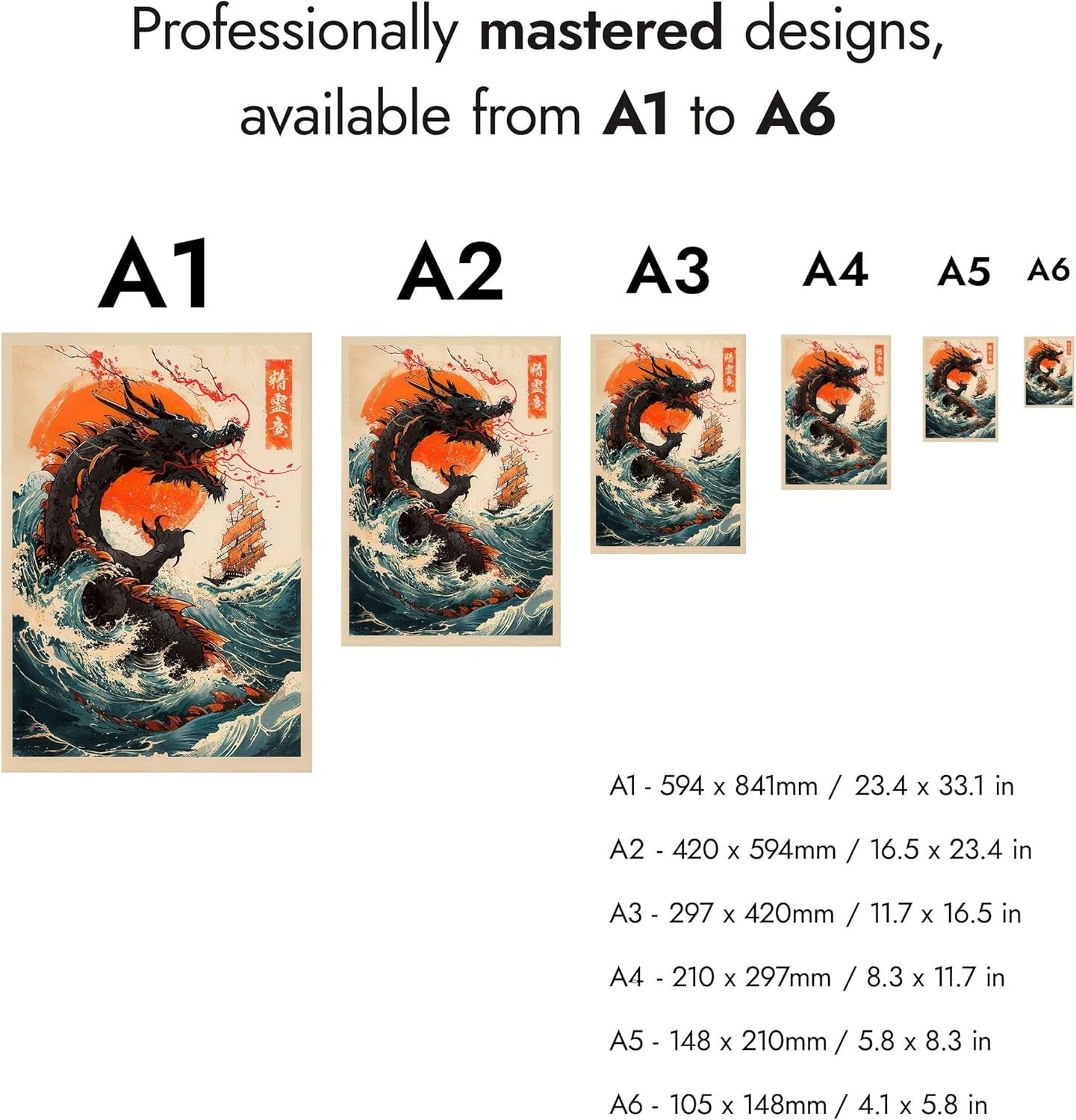 Japanese Sea Dragon Poster A2 Anime Wall Art Print 59x42cm