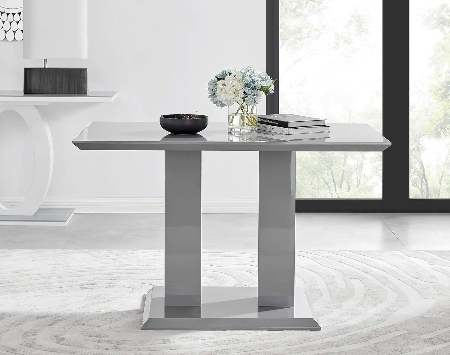 Modern Grey High Gloss Dining Table Rectangular 4 Seater Kitchen Room