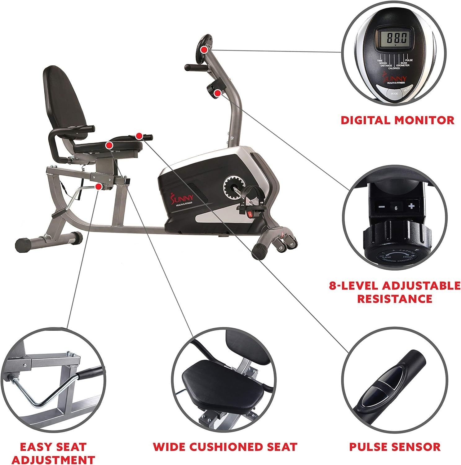 Recumbent Exercise Bike + Folding Magnetic Rower Set LCD Monitors 8-Level 135KG