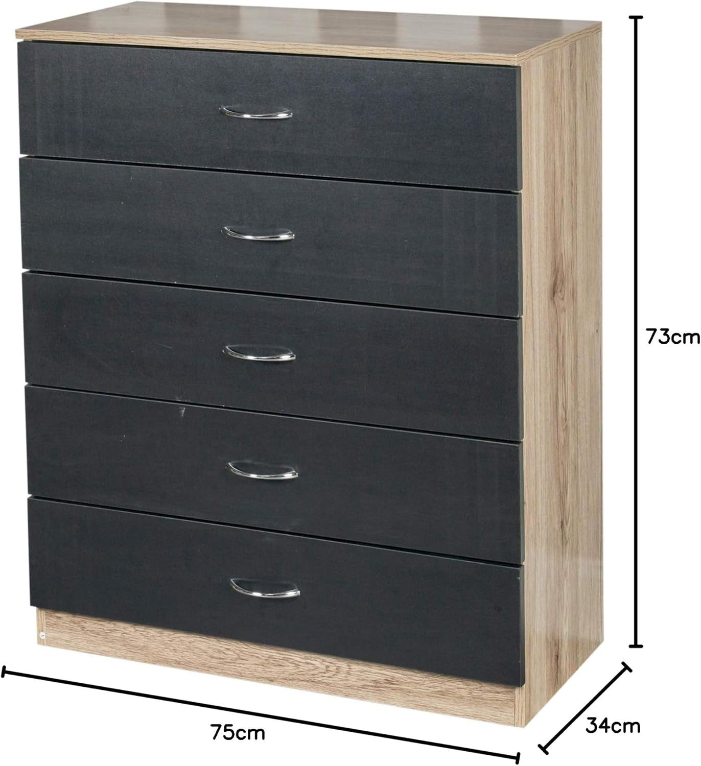 5 Drawer Chest Cabinet Black Oak Bedroom Storage Unit Modern Slim Tall