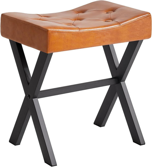 PU U-Shaped Vanity Stool with X-Leg – Square Makeup Footrest, Light Brown