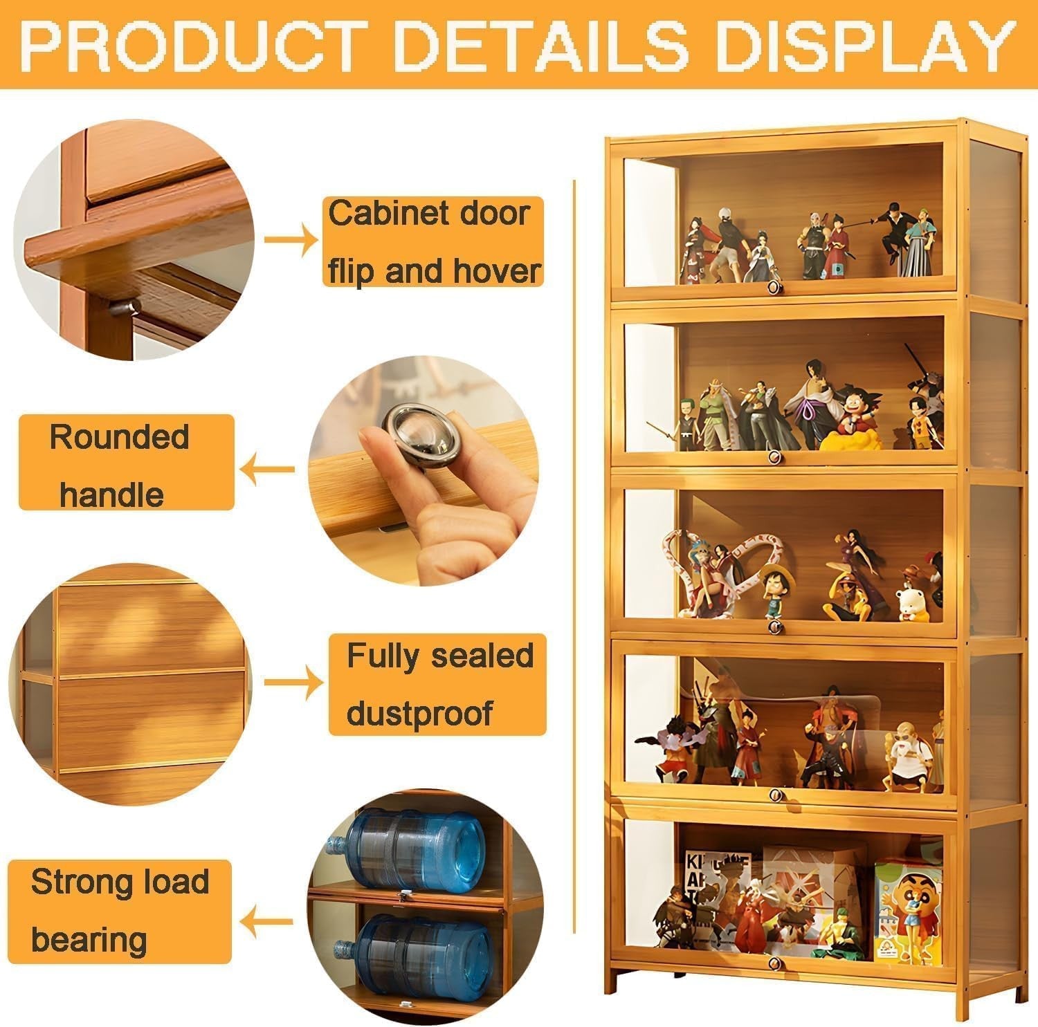 Luxury 5-Tier Acrylic Display Cabinet with Glass Door, LED-Ready Collectible She