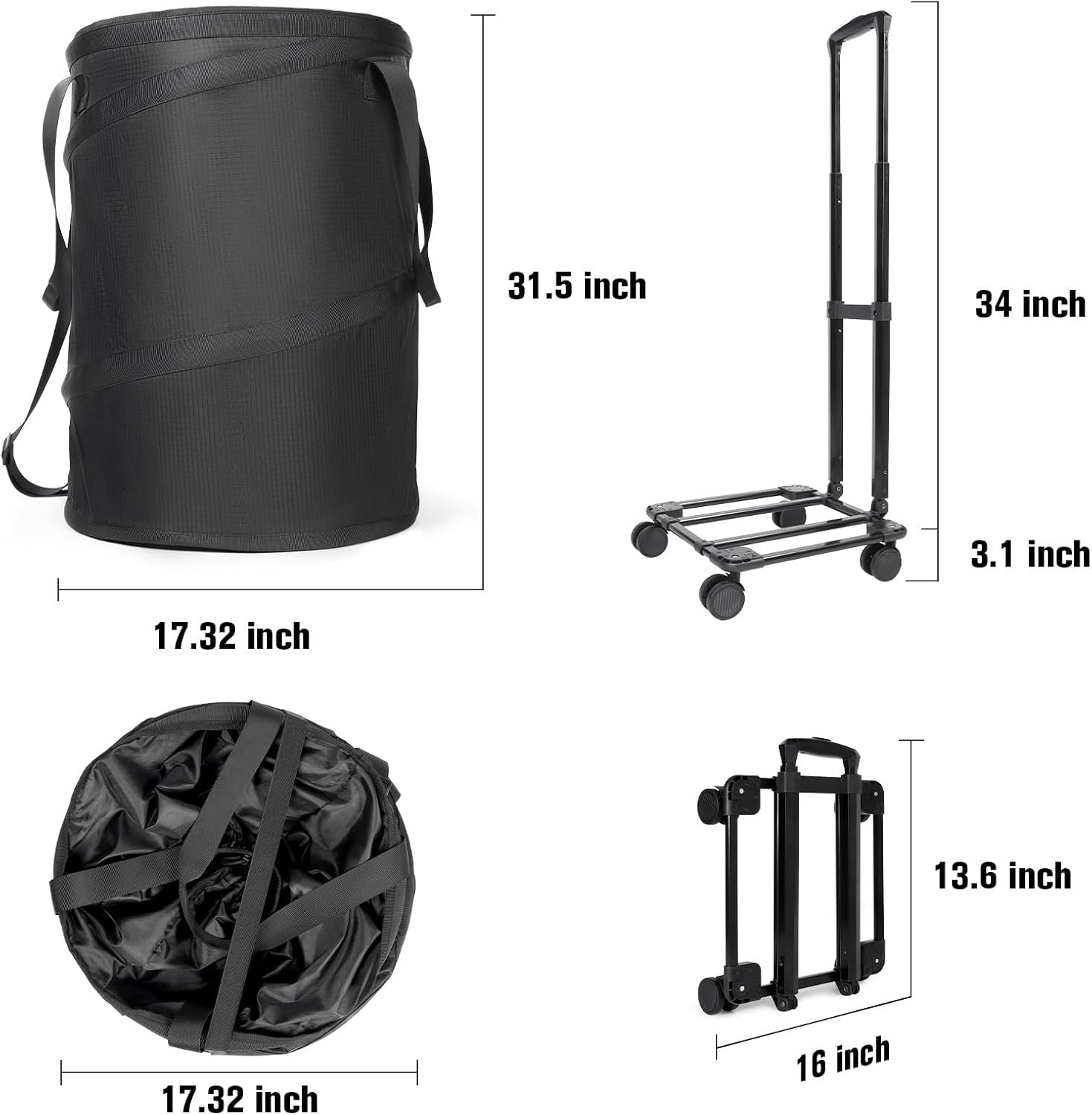 Large Rolling Laundry Hamper with Wheels Pop Up Clothes Basket Trolley Bag Black