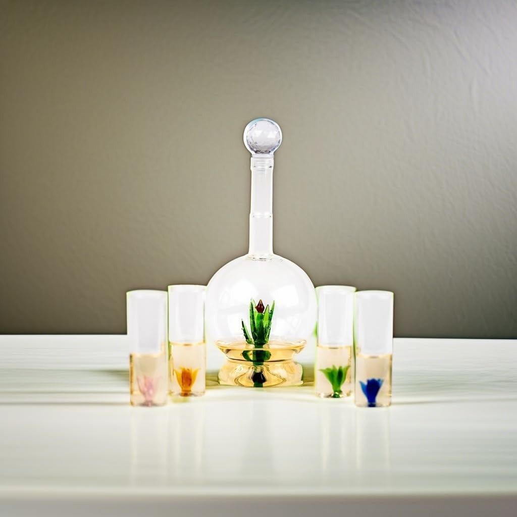 Tequila Agave Decanter Set 750ml with 4 Shot Glasses – Elegant Agave Design