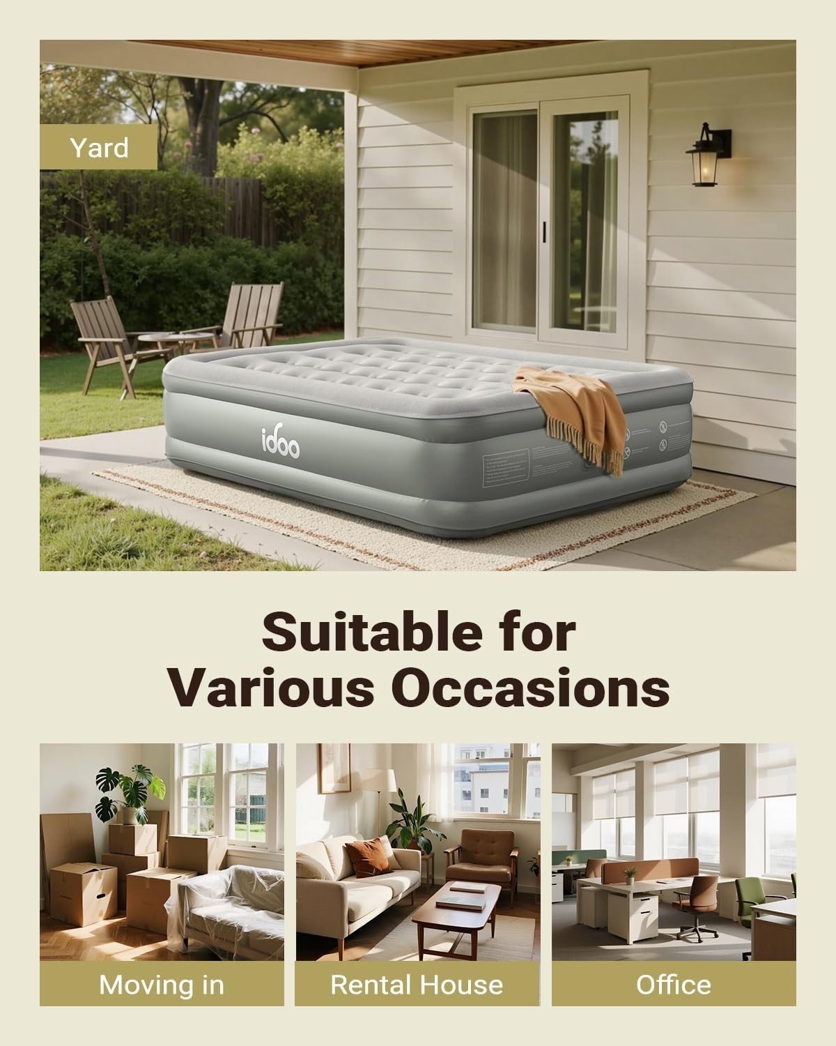 King Inflatable Air Mattress with Built-in Pump & Waterproof Top