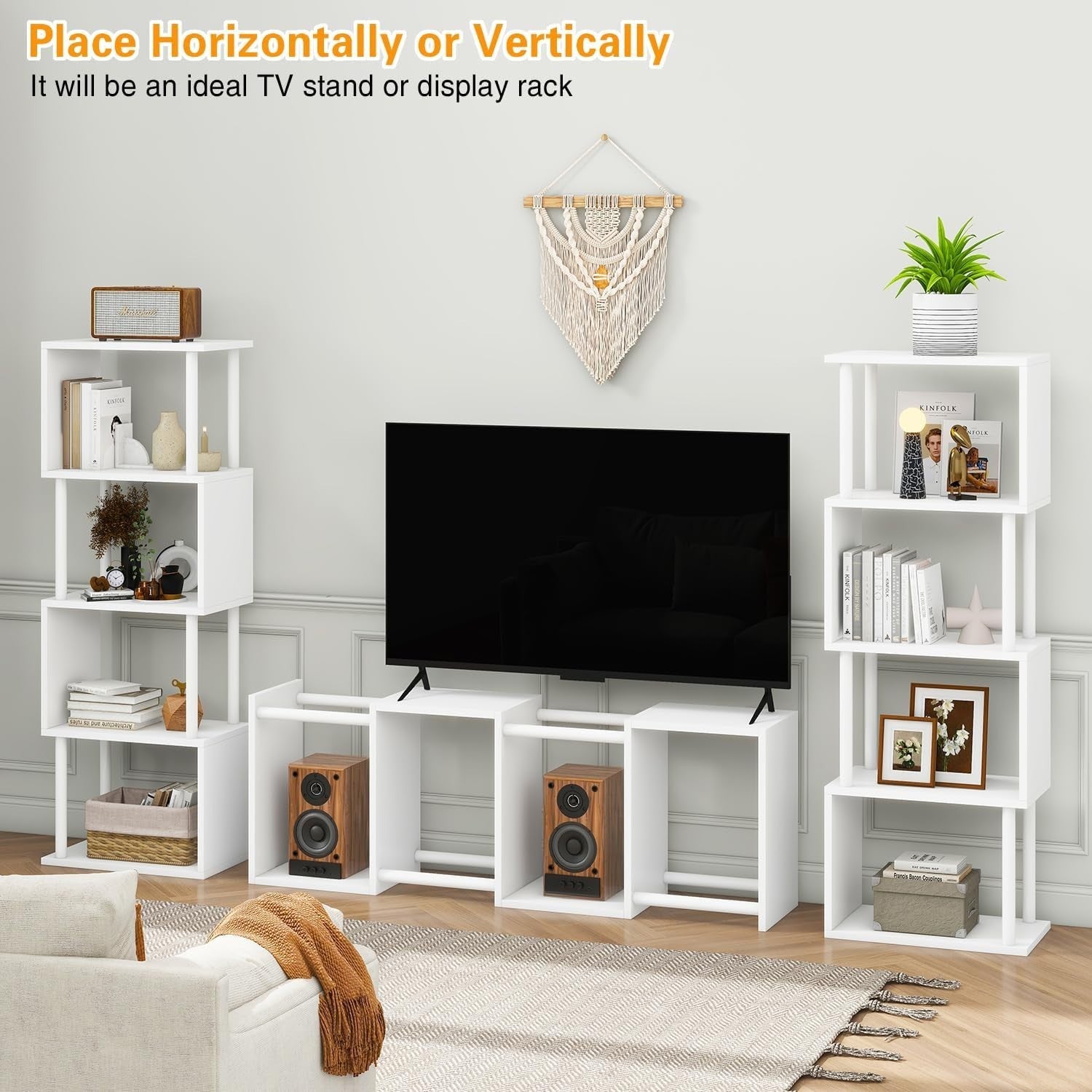 5 Tier S Shaped Bookcase White Modern Wood Display Storage Shelf 155cm