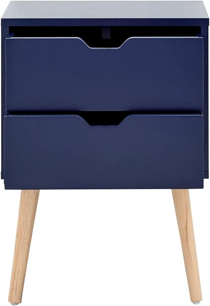 Set of 2 Blue Bedside Tables with 2 Drawers & Pine Legs | Scandinavian
