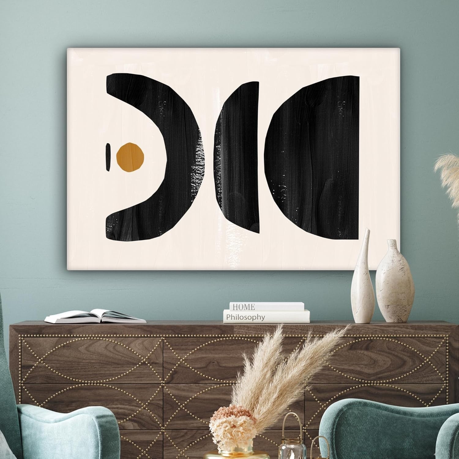 Large Abstract Canvas Wall Art 120x80cm Black Beige Modern Room Decor