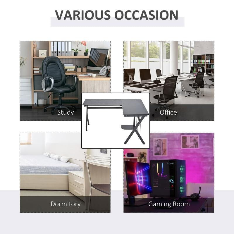 Black L-Shaped Corner Desk with CPU Stand – Gaming & Home Office Workstation