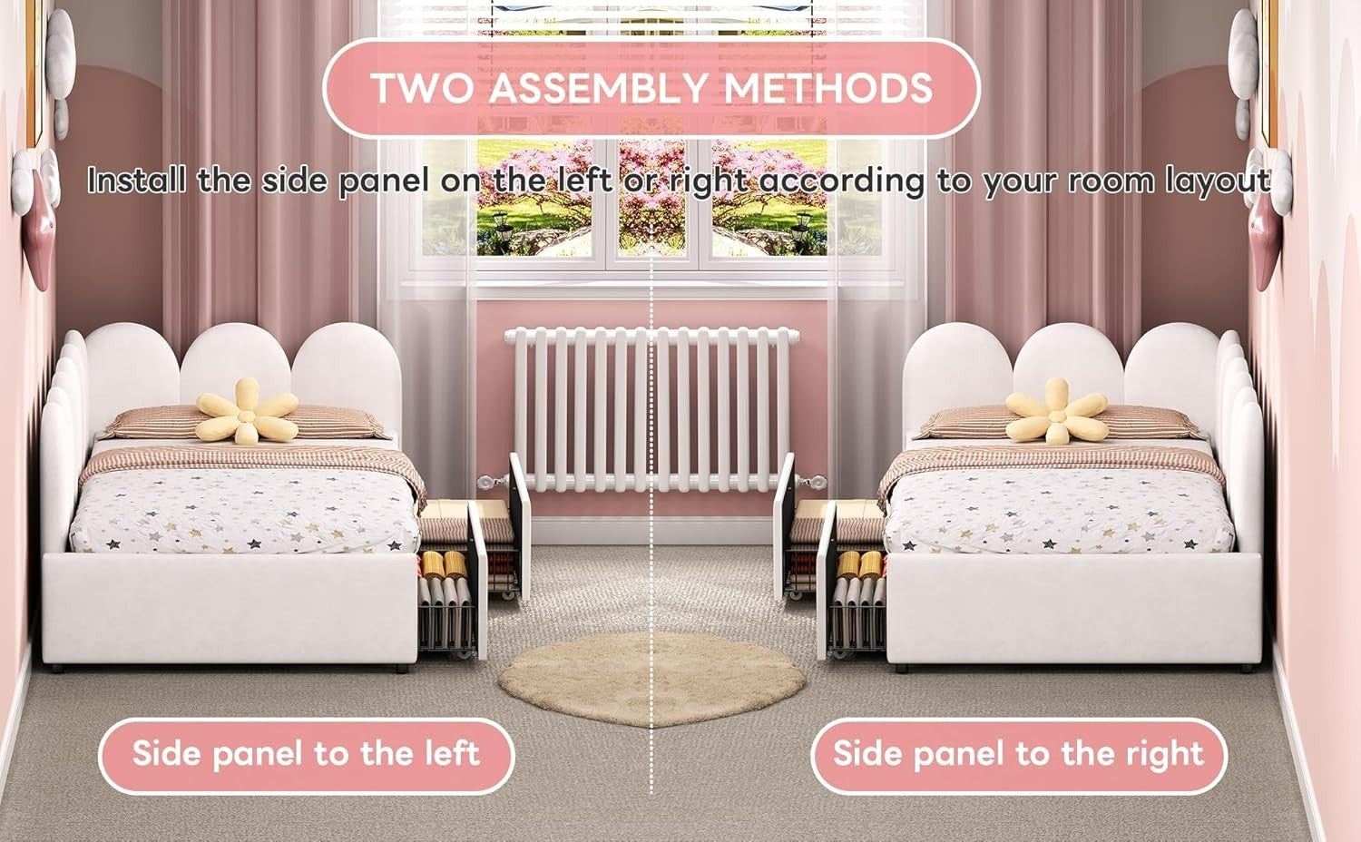 3FT Velvet Daybed w/ Storage Drawers Single Sofa Bed Kids Guest Room