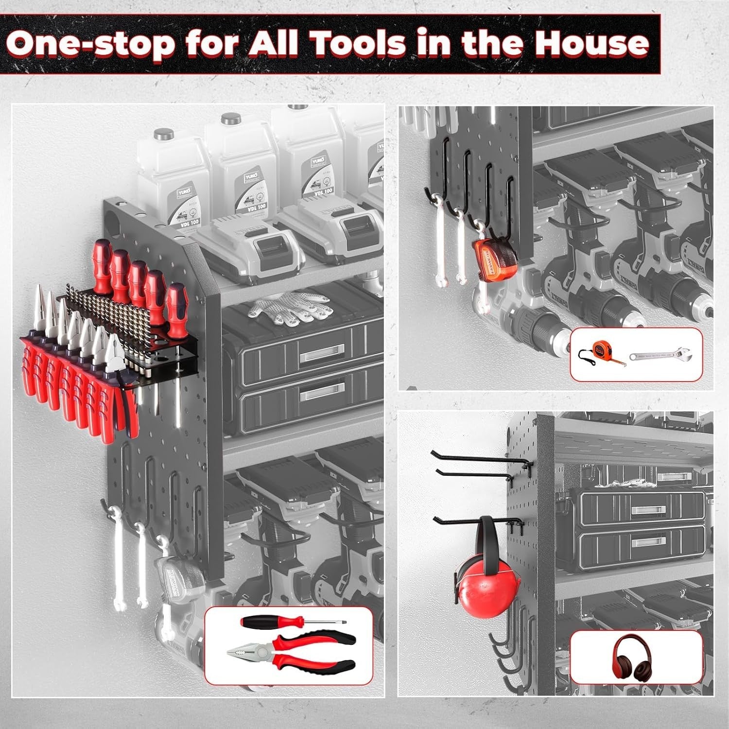 Heavy Duty Wall Mount Tool Shelf – Adjustable Garage Organizer with Hooks