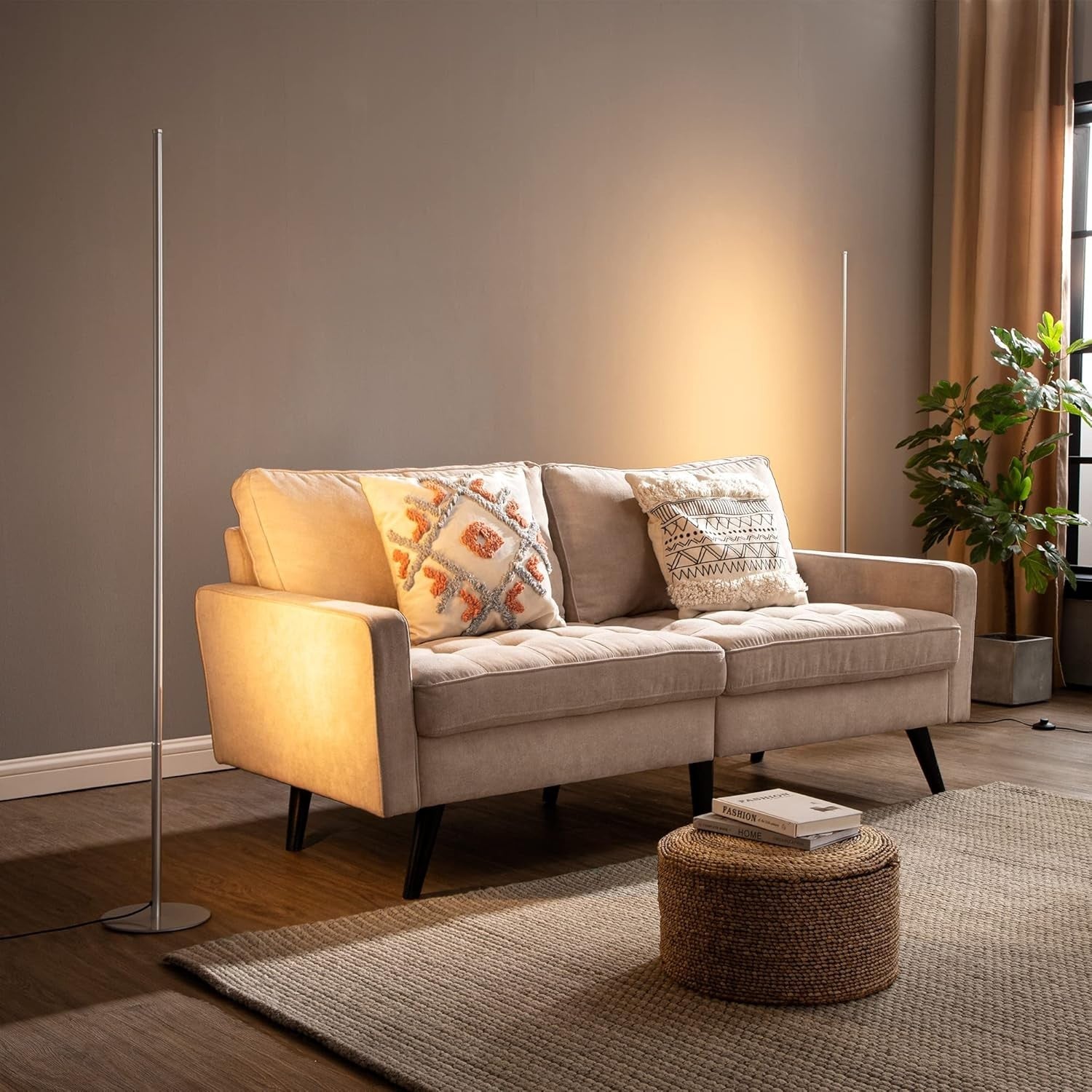 Dimmable LED Floor Lamp 2 Pack 57.5" Slim Standing Warm White Light