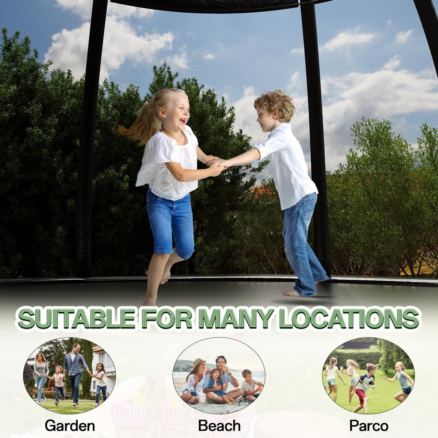 12ft Kids Garden Trampoline Safety Enclosure Net Ladder Padded Poles 150KG