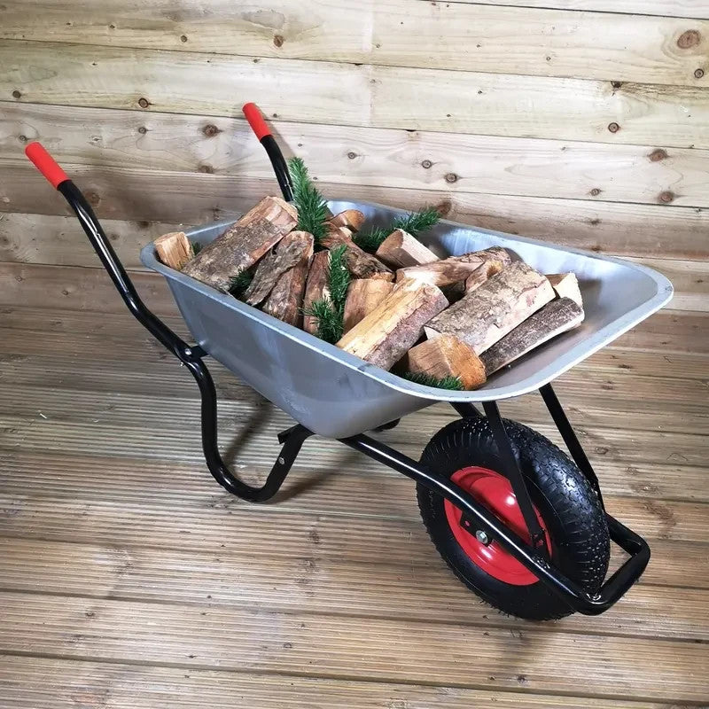 90L Heavy Duty Galvanised Garden Wheelbarrow 150kg Pneumatic Tyre Steel