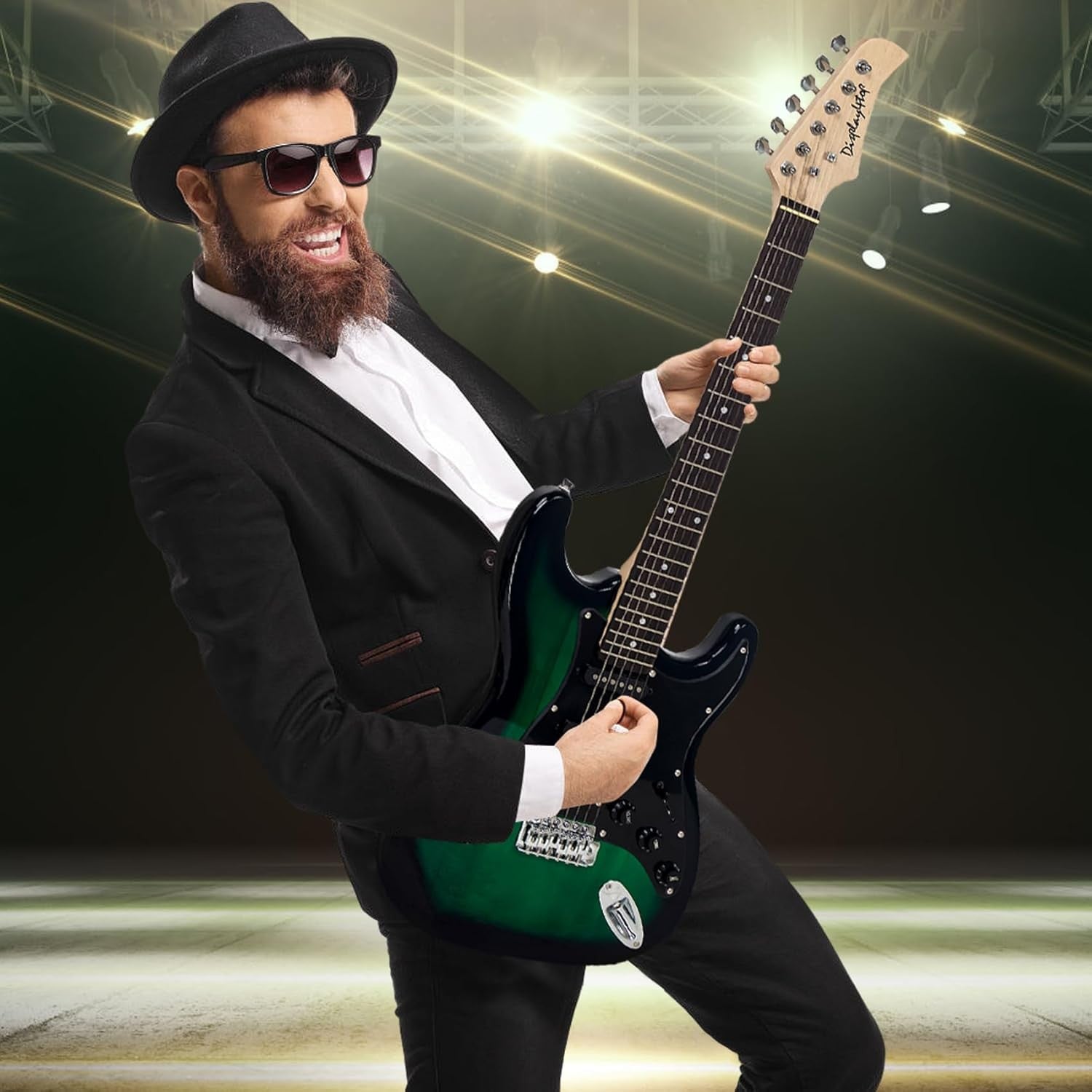 Full Size Electric Guitar Starter Kit Green 6 String w/ Amp & Stand