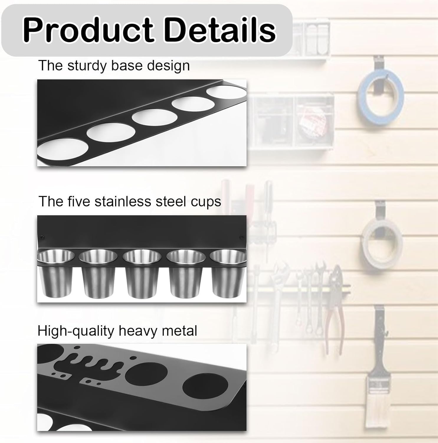 Wall-Mount Grease Gun Holder Rack Black 2 Guns 5 Drip Cups