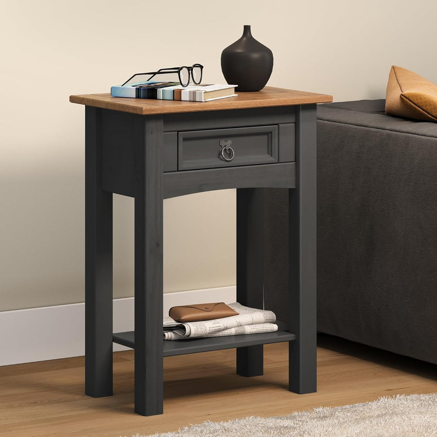 Charcoal Grey Console Table Solid Pine 1 Drawer – Slim Entryway Storage