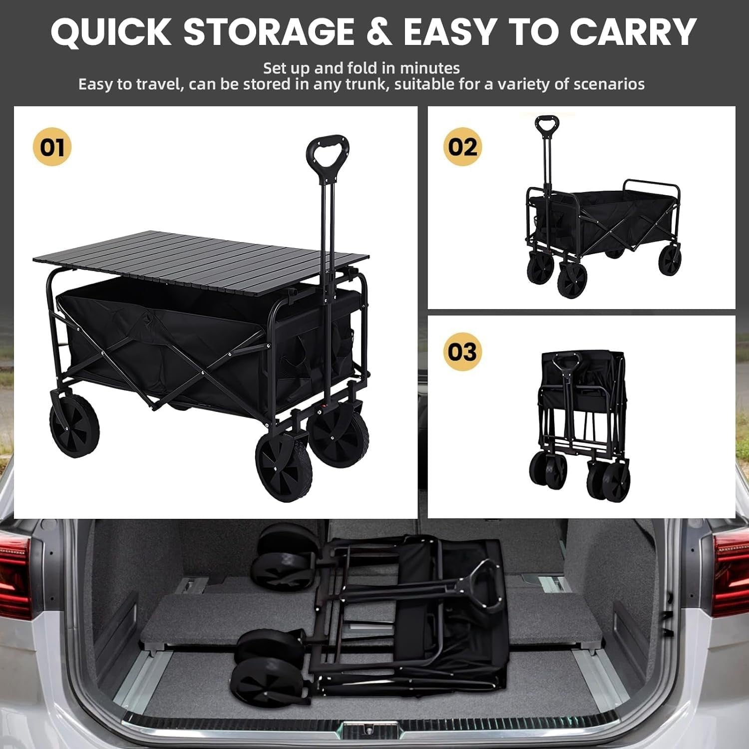 150kg Festival Folding Trolley Cart w/ Table Top All-Terrain Beach Camping Wagon