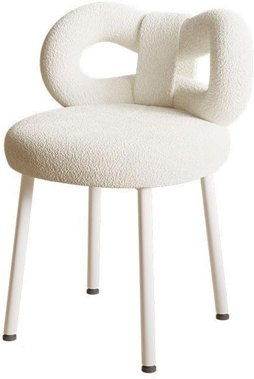 White Bowknot Vanity Chair Faux Wool Makeup Stool Adjustable Feet Modern