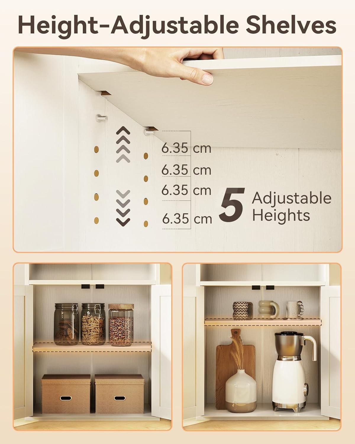 White 6 Tier Bookcase with Doors Tall Storage Cabinet Adjustable Shelves Home Of