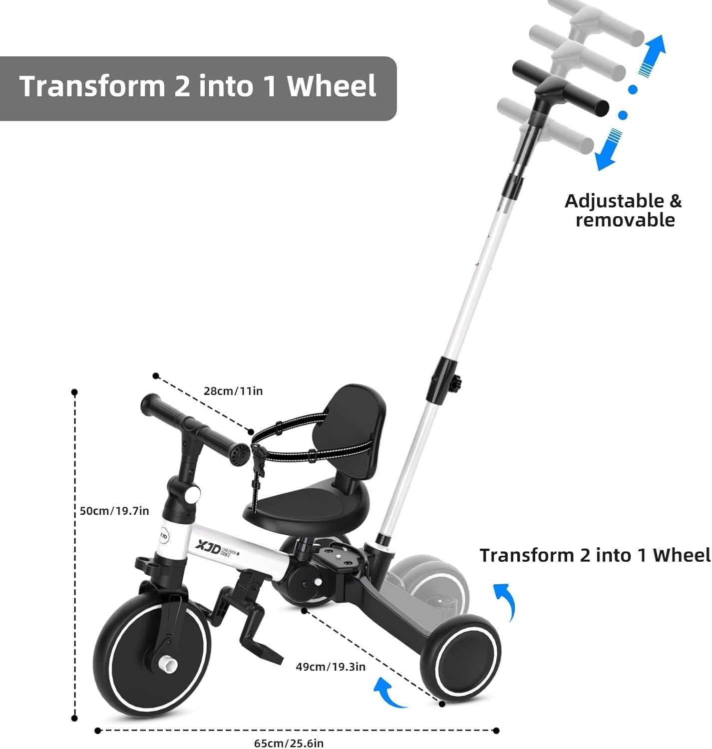 6 in 1 Foldable Toddler Tricycle Push Bike Adjustable Handle 1-4 Years