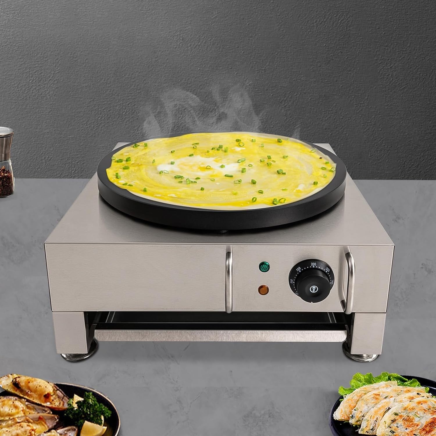 8cm Electric Crepe Maker Non-Stick Hotplate with Thermostat Control