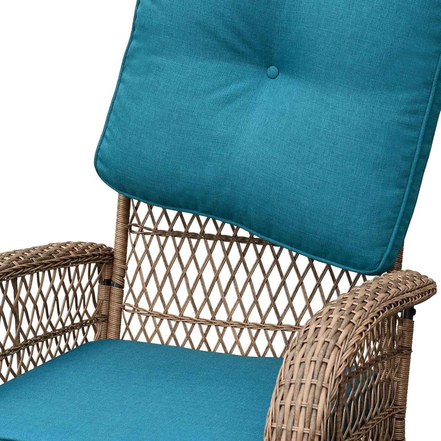 2 Seat Rattan Rocking Bistro Set w/ Table & Turquoise Cushions for Patio