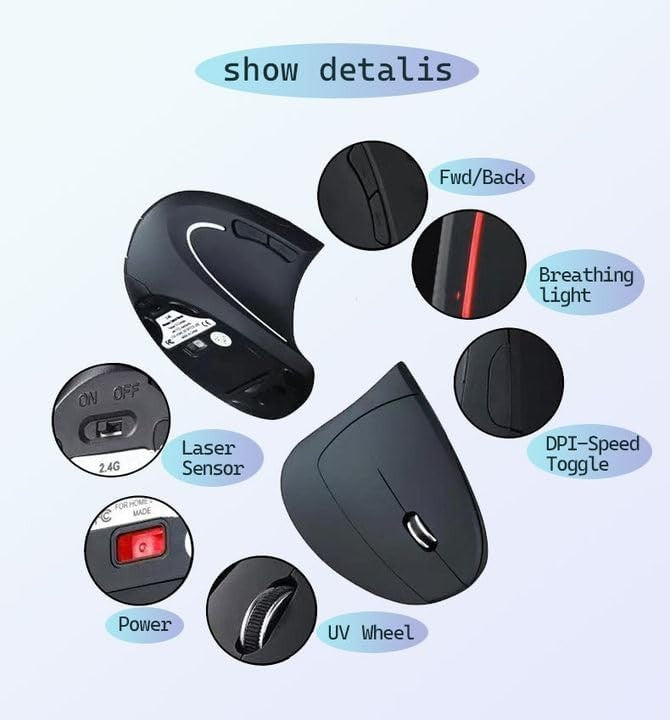 Ergonomic Vertical Mouse Wireless Bluetooth Rechargeable Silent
