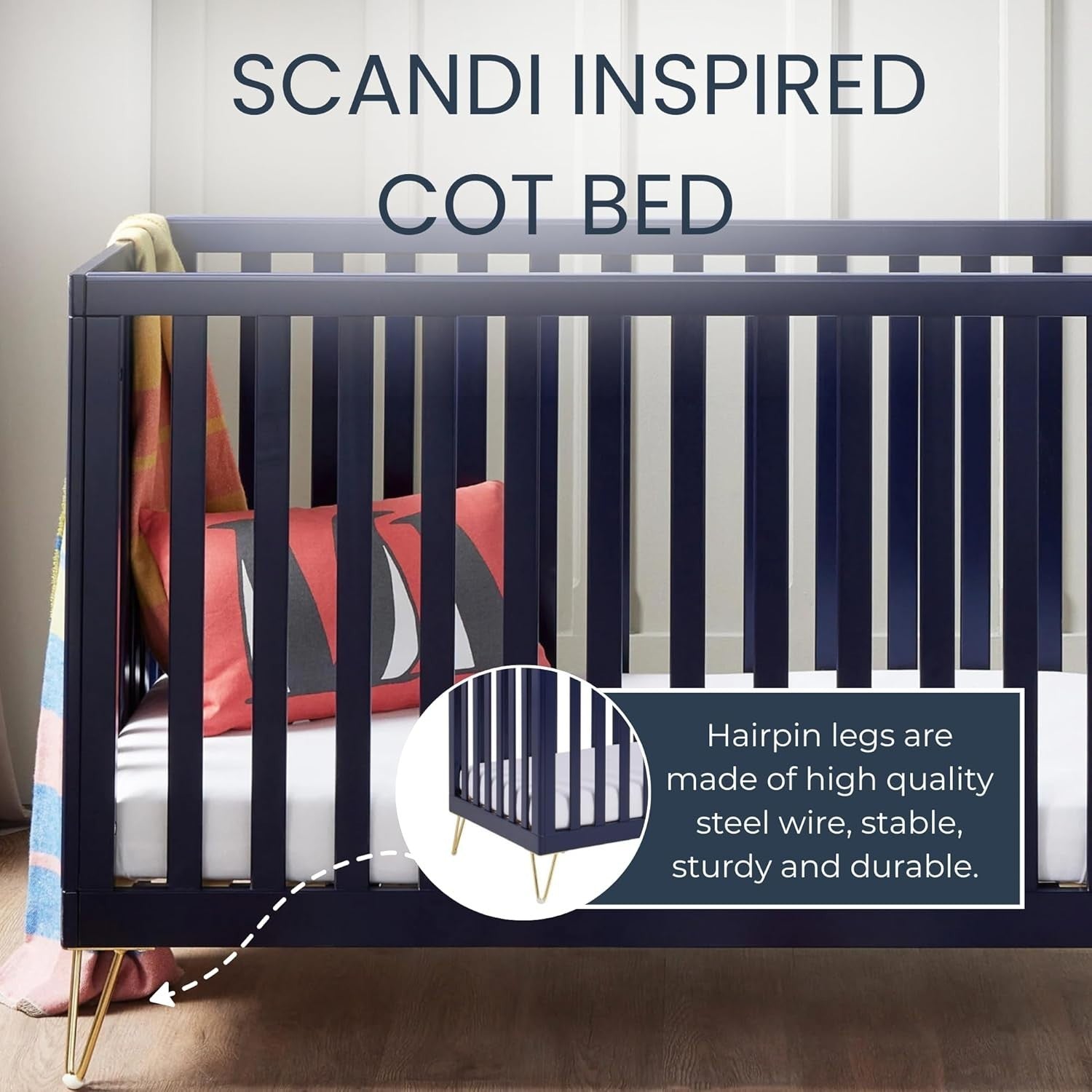 Baby Cot Bed Convertible Toddler Bed Adjustable Height Modern Design Midnight