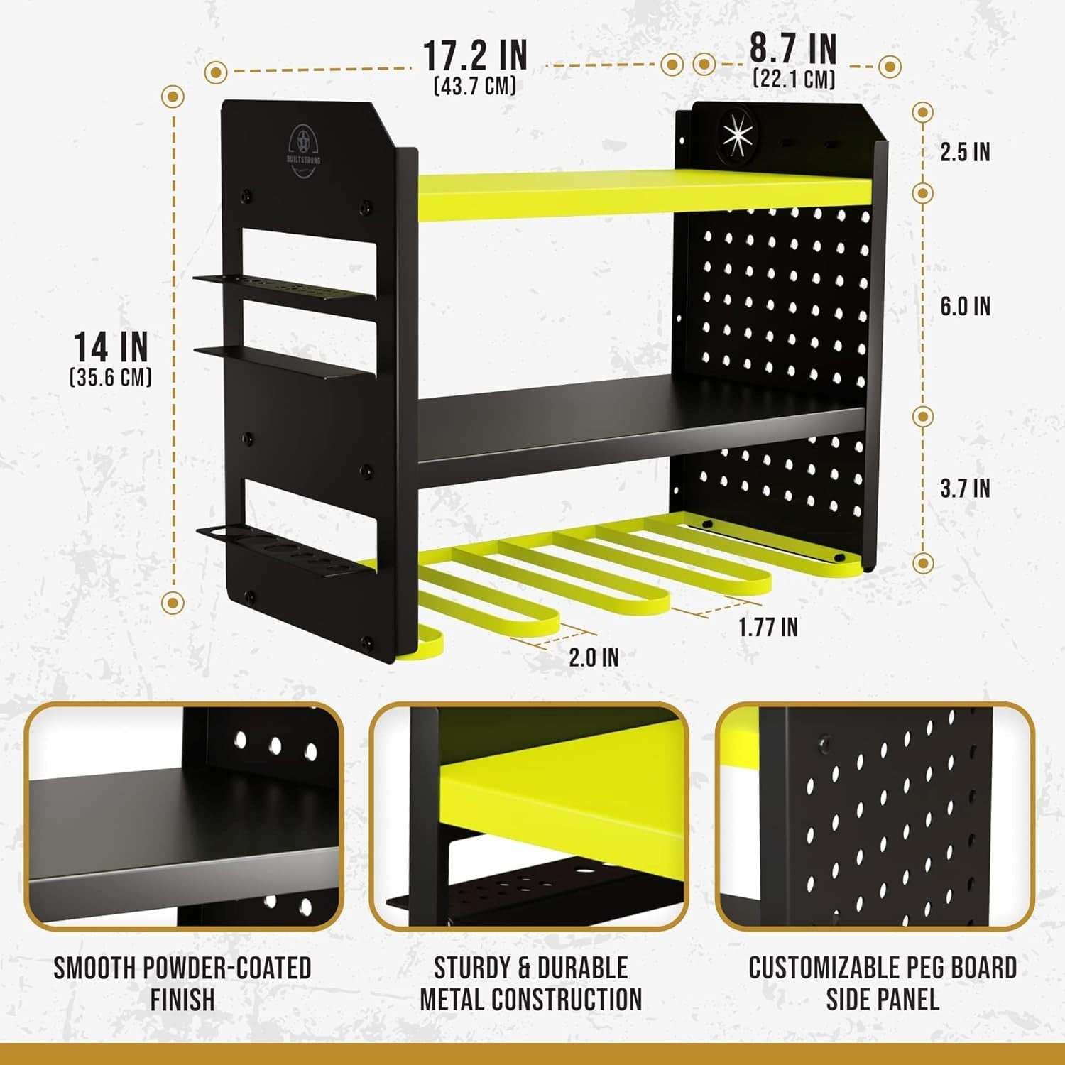 Heavy-Duty 3-Tier Green Tool Rack 43.7W x 22.1D x 35.6H cm – Garage