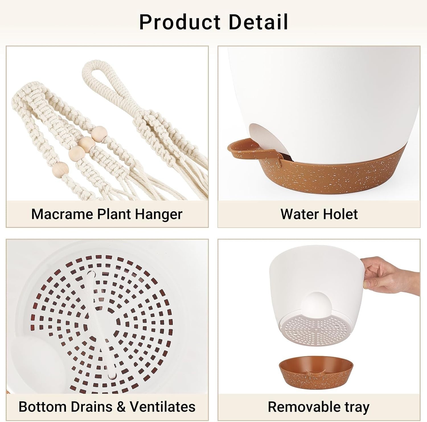 Macrame Hanging Planters Set of 3 Self-Watering Boho Indoor Decor