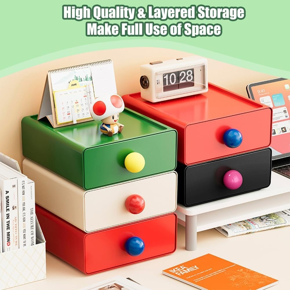 Pack of 4 Stackable Desk Organisers with Drawers – Office & Home Storage