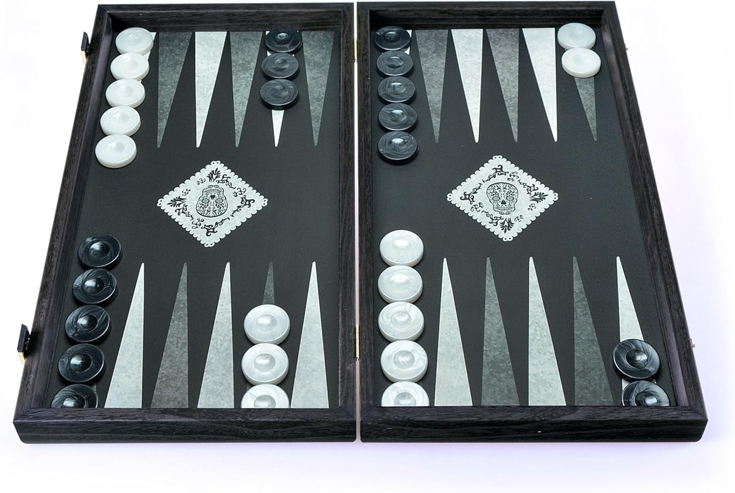Luxury Backgammon Set Skull Art Design Folding Board 19in Collectors Game