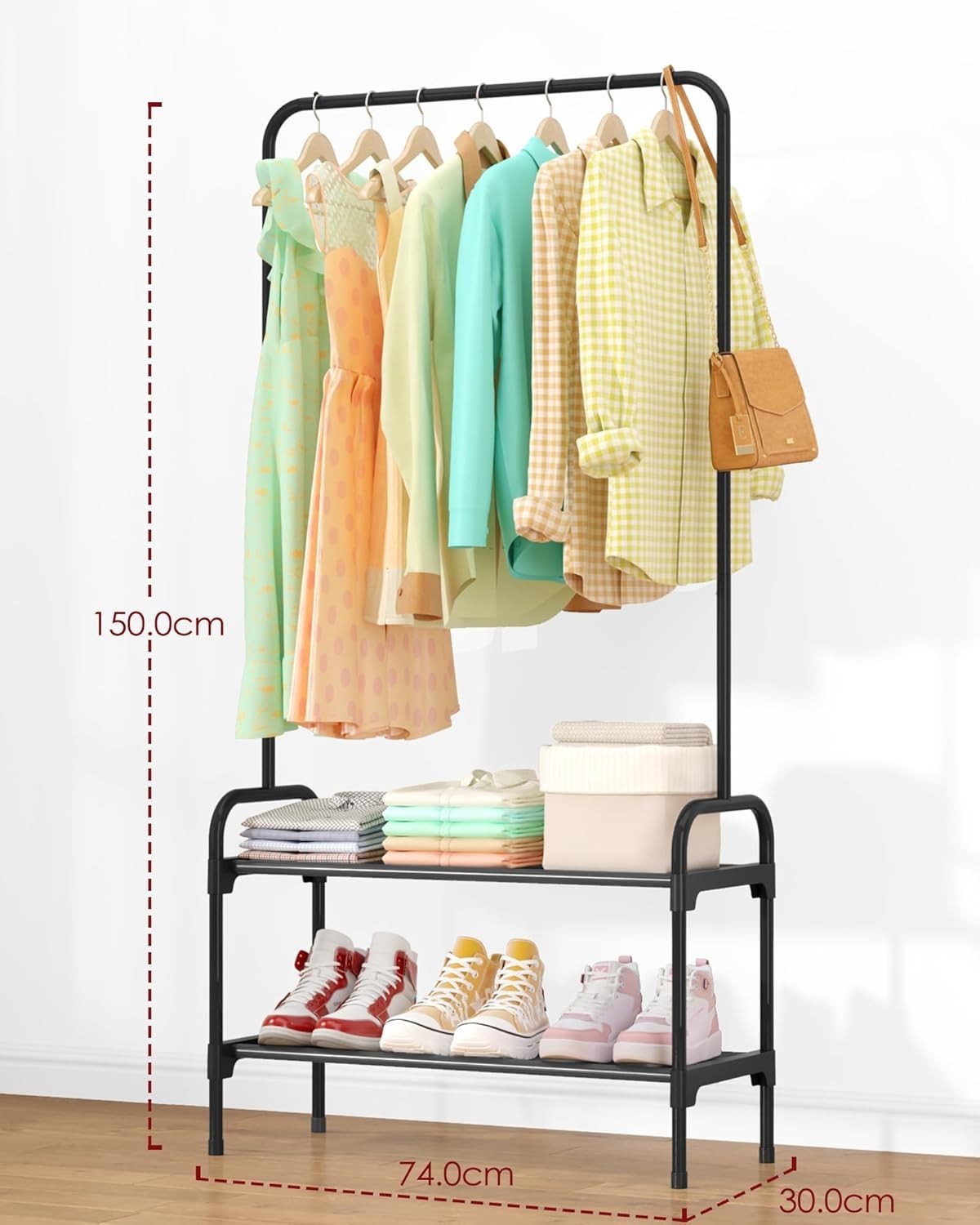Heavy Duty Clothes Rail With 2-Tier Shoe Rack & Non-Slip Feet