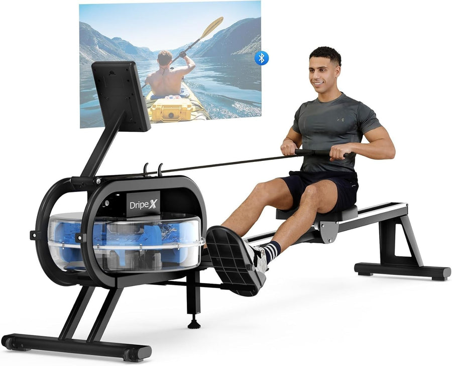Water Rowing Machine 6-Level Adjustable Resistance Bluetooth LCD Home Rower
