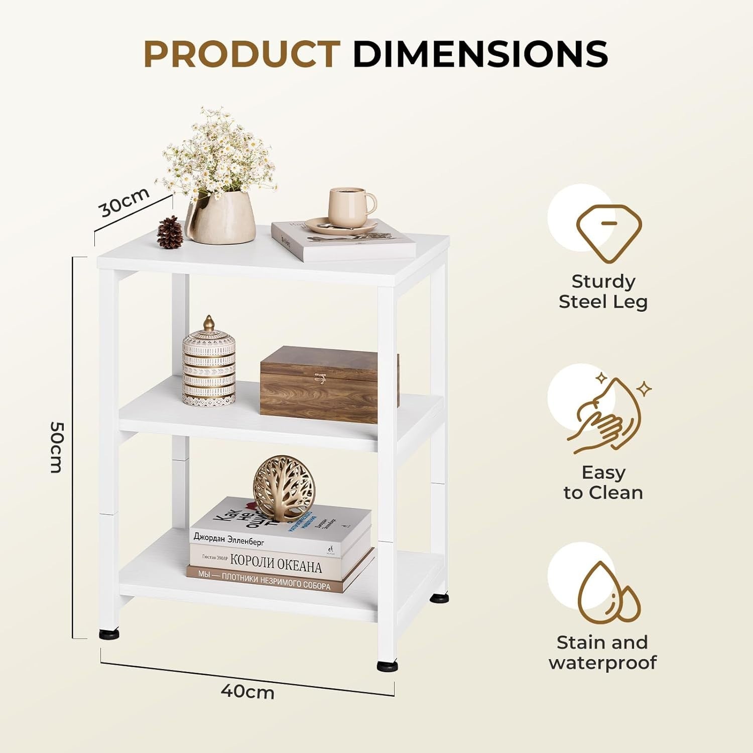 Slim 3-Tier White Side Table – Narrow Bedside, Sofa or End Table Storage