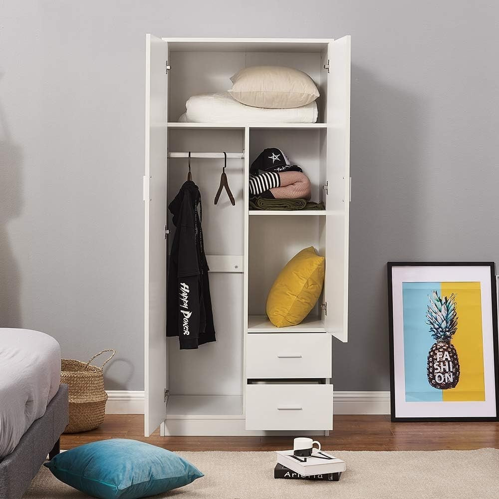 Modern 2 Door Wardrobe with Drawers & Shelf | Durable Bedroom Storage Unit