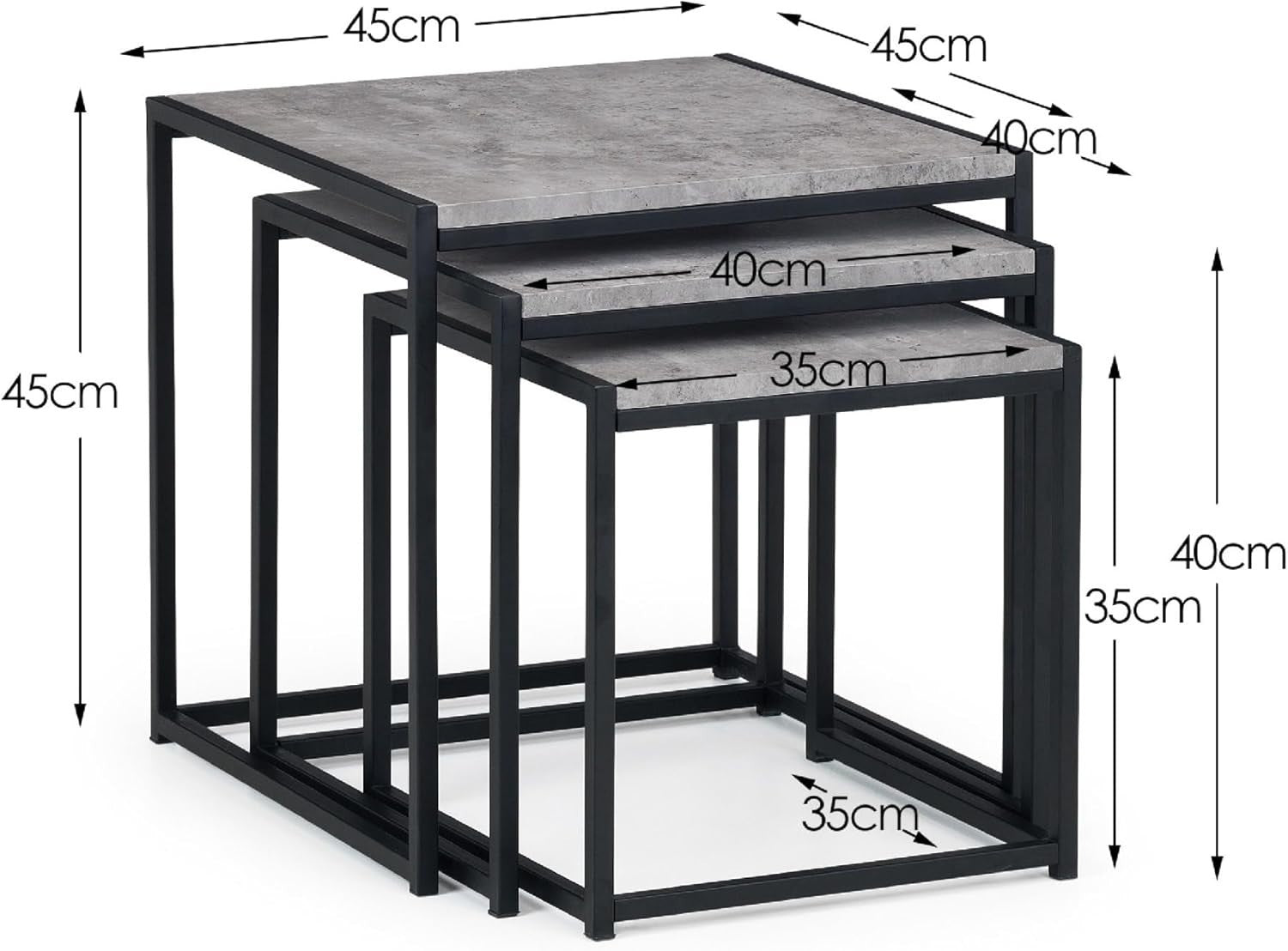 3 Piece Nesting Coffee Side Tables Set Modern Concrete Effect Square Industrial