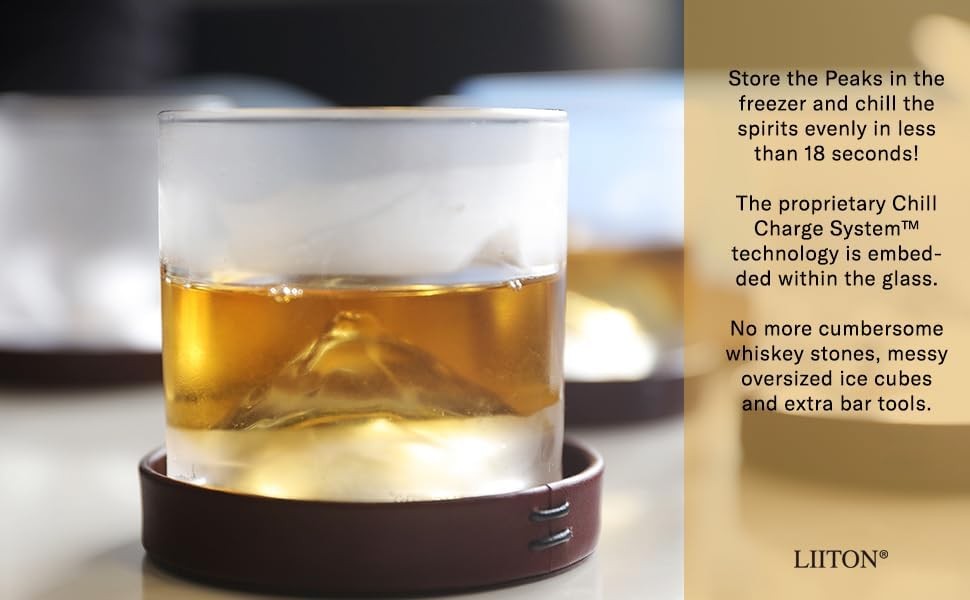 Premium Mountain Peaks Whiskey Decanter Set 1000ml + 4 Freeze-Chill Glasses
