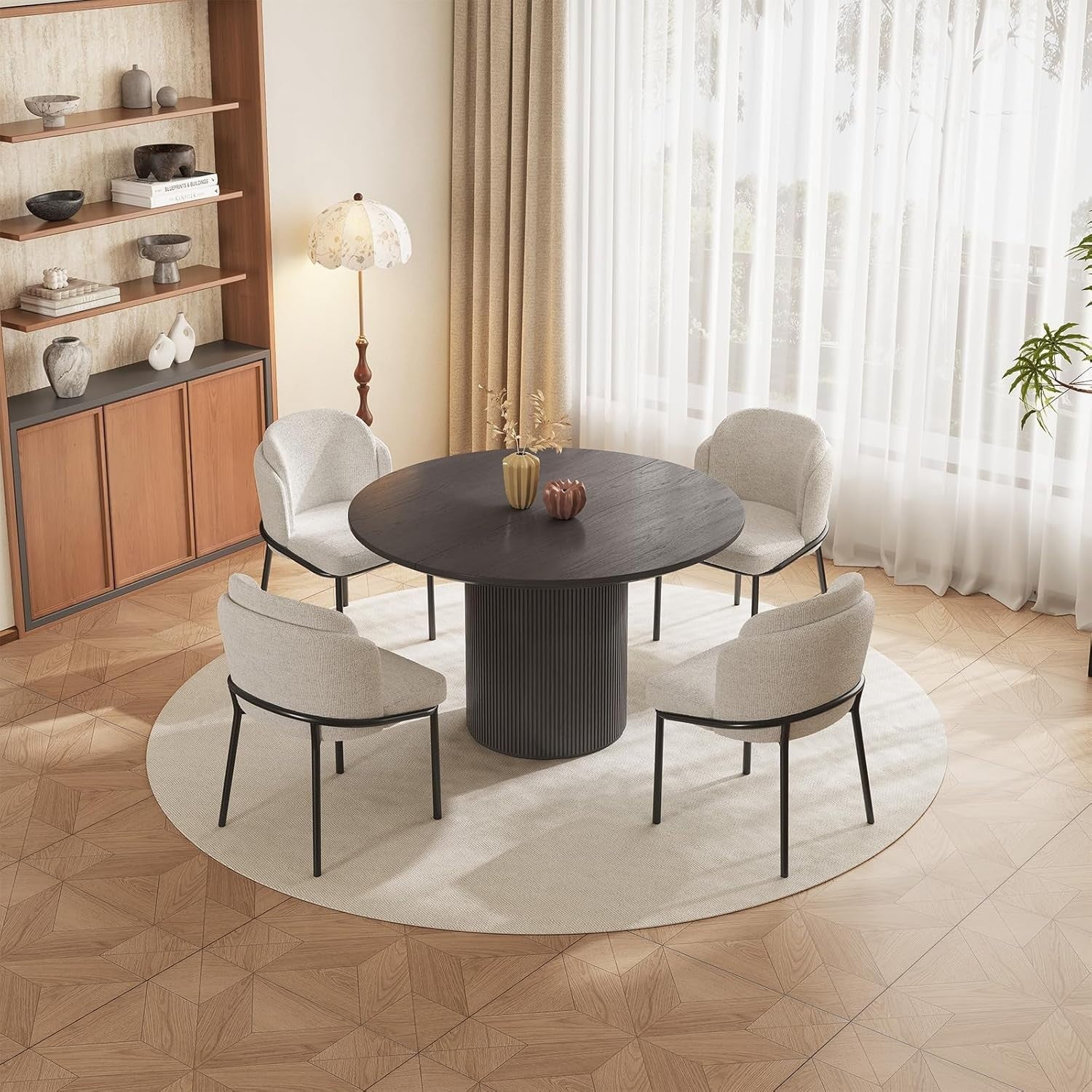 Round Dining Table Dark Grey Modern 118cm Table for 4–6 People, Kitchen & Office