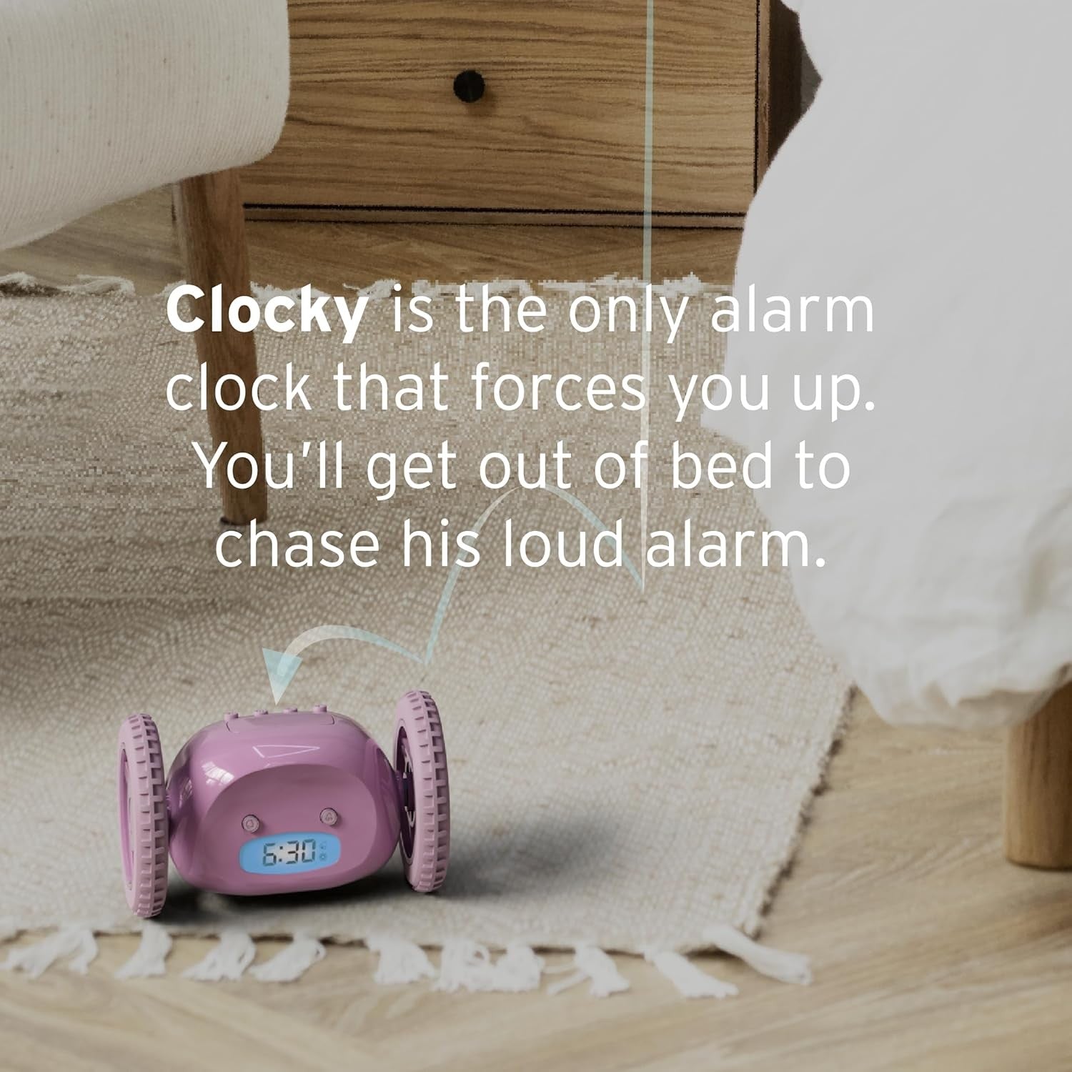 Runaway Alarm Clock on Wheels Extra Loud Heavy Sleeper Rolling Jumping