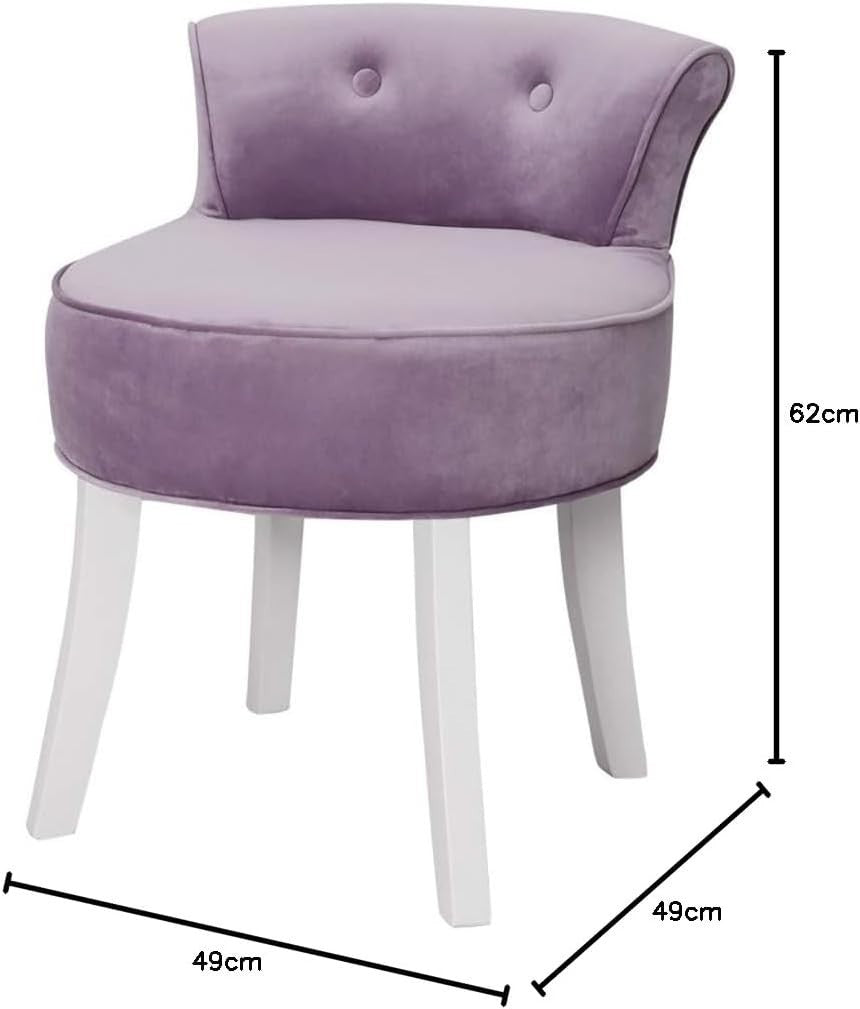 Purple Velvet Low Back Dressing Table Stool with Wooden Legs