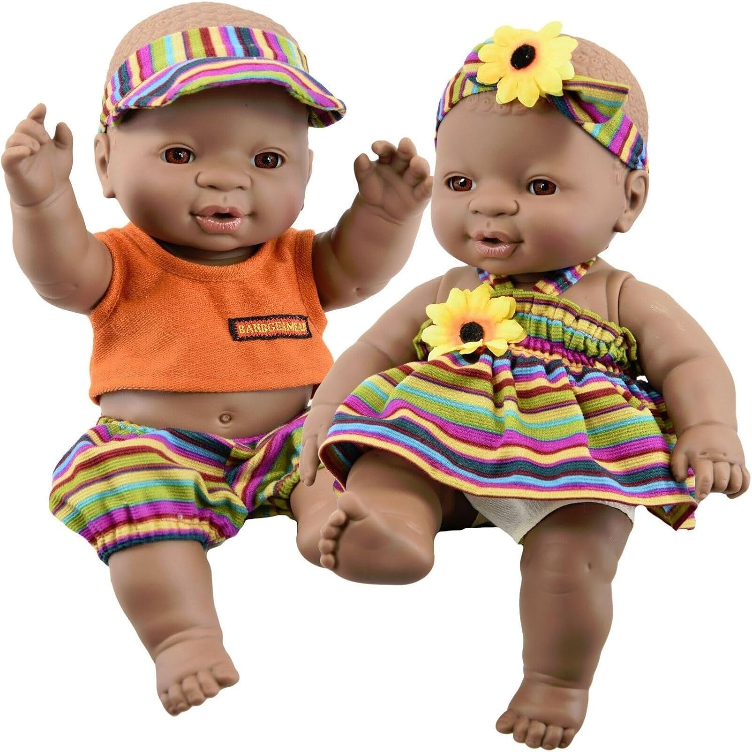 12 Inch Twin Baby Dolls Dark Skin Realistic Vinyl African Style