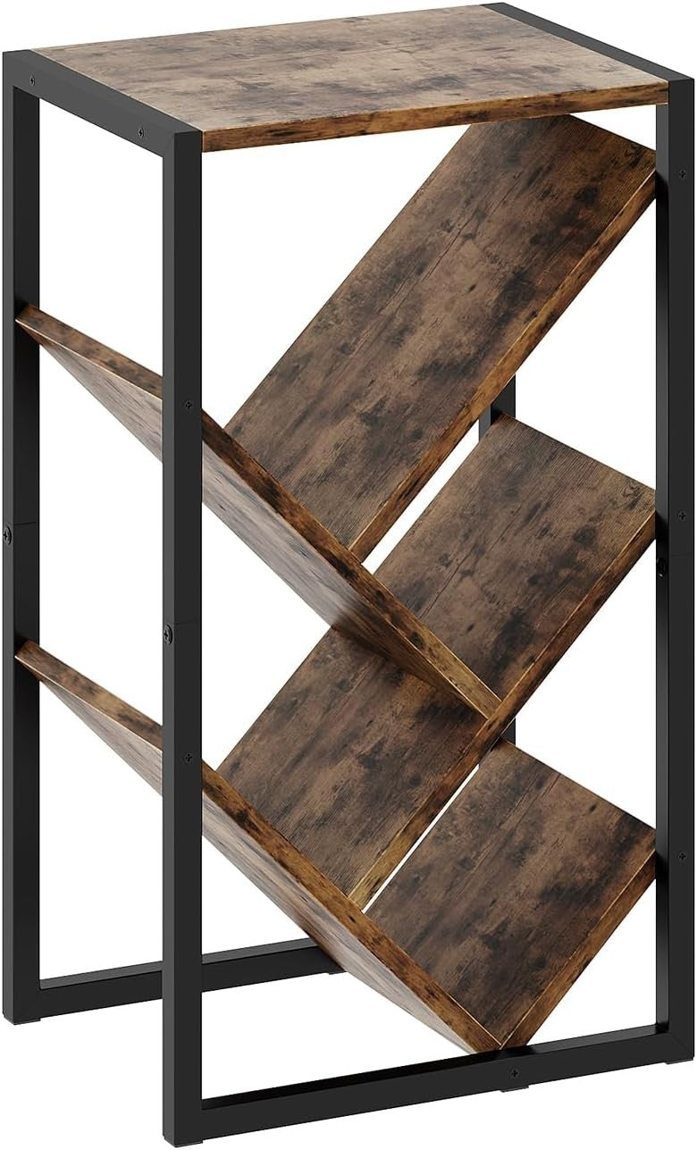 5 Tier Tree Bookshelf Small Rustic Bookcase CD Rack Storage Unit 38x28x65cm
