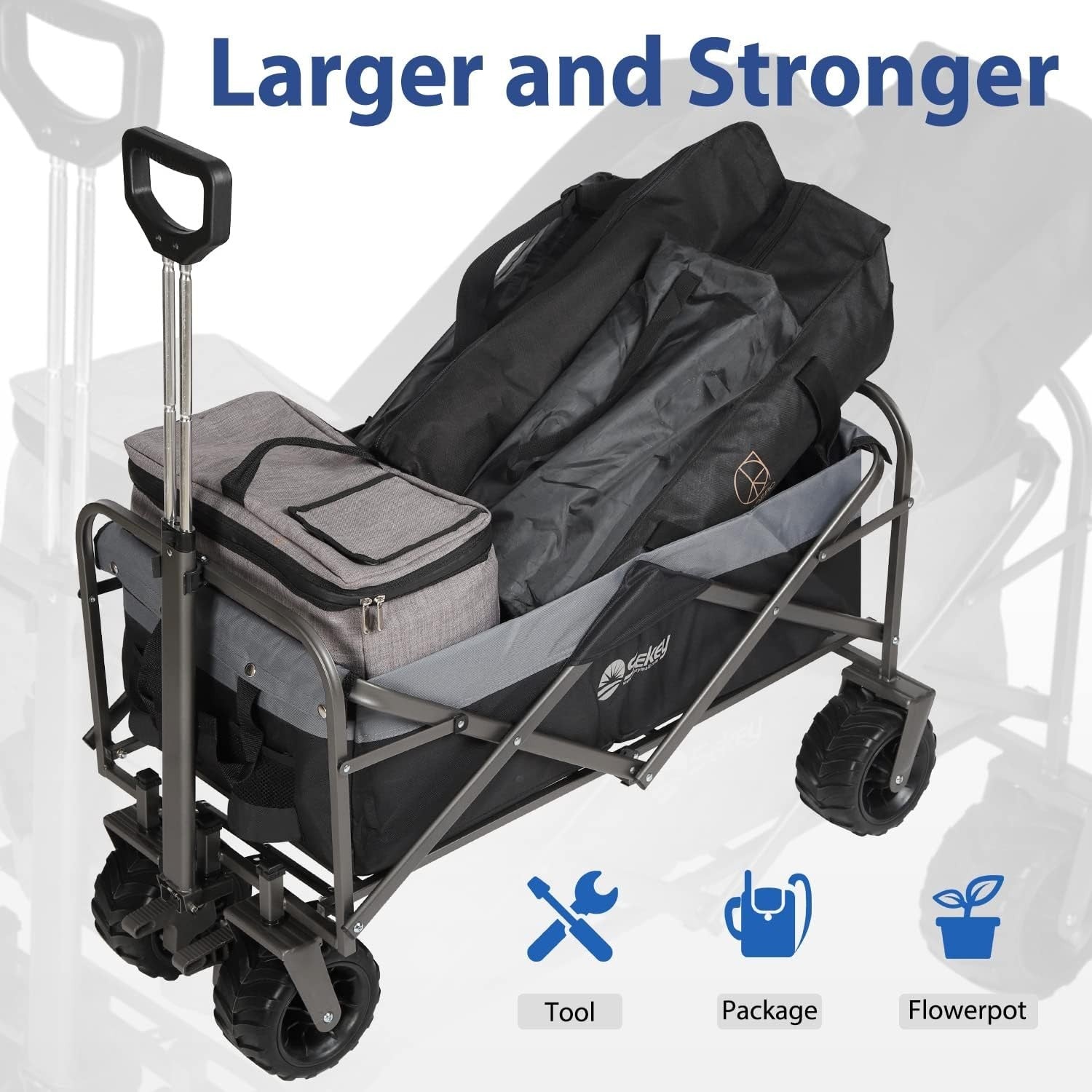 Black/Grey Heavy Duty Folding Wagon 440lb Trolley Cart w/ Wide Wheels & Brake