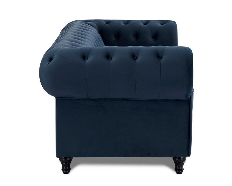 Midnight Blue Velvet Chesterfield Sofa 2 Seater Tufted Scroll Arms Couch